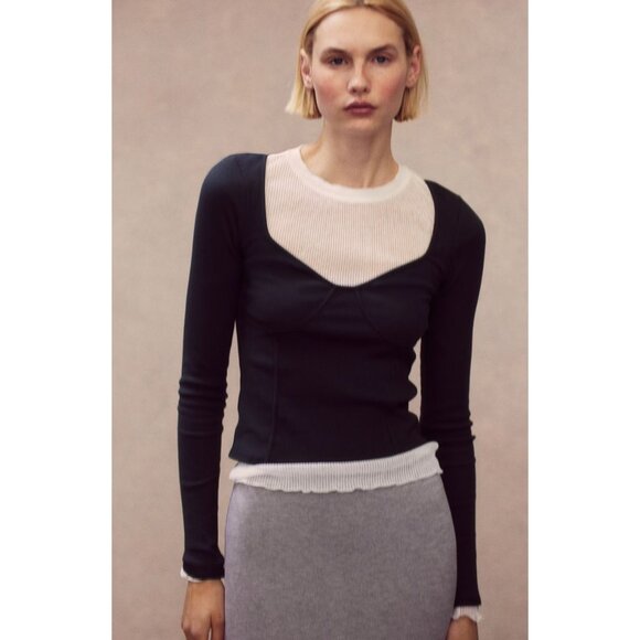 H&M Dark Gray Corset Style Ribbed Long Sleeve Top - Picture 3 of 7